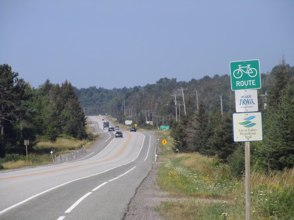 Paved shoulder and bike route signs on Hwy 17 between Sault Ste Marie and Espanola