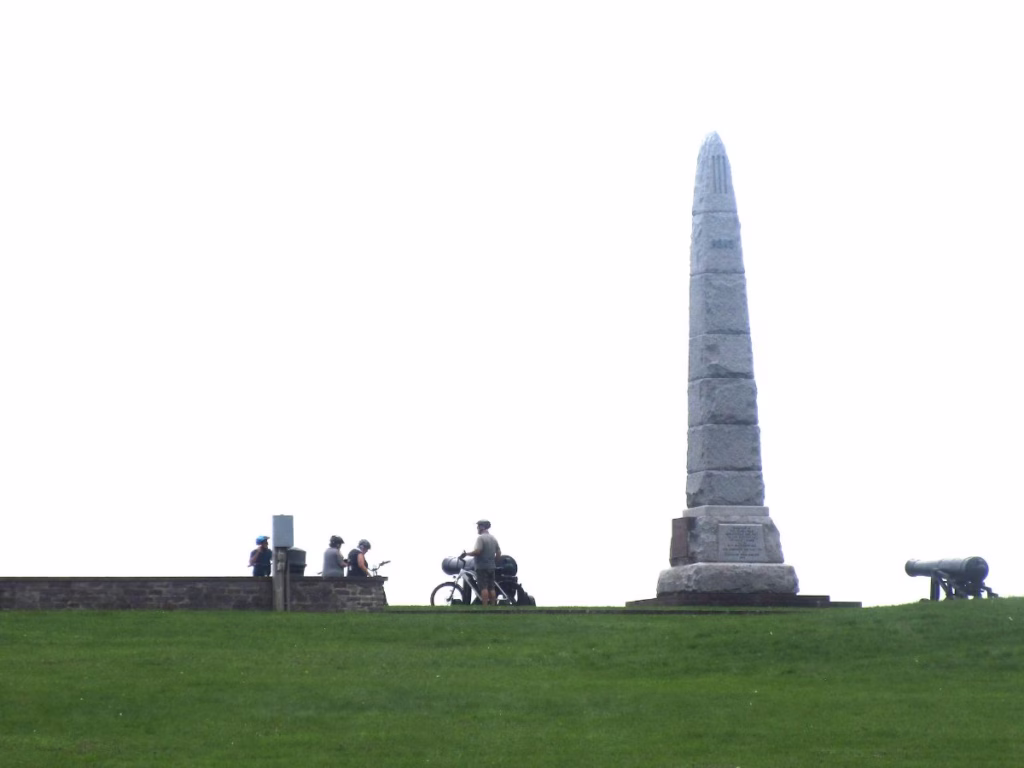 Cyclist taking in view at Crysler Farm National Historic Site, Ontario