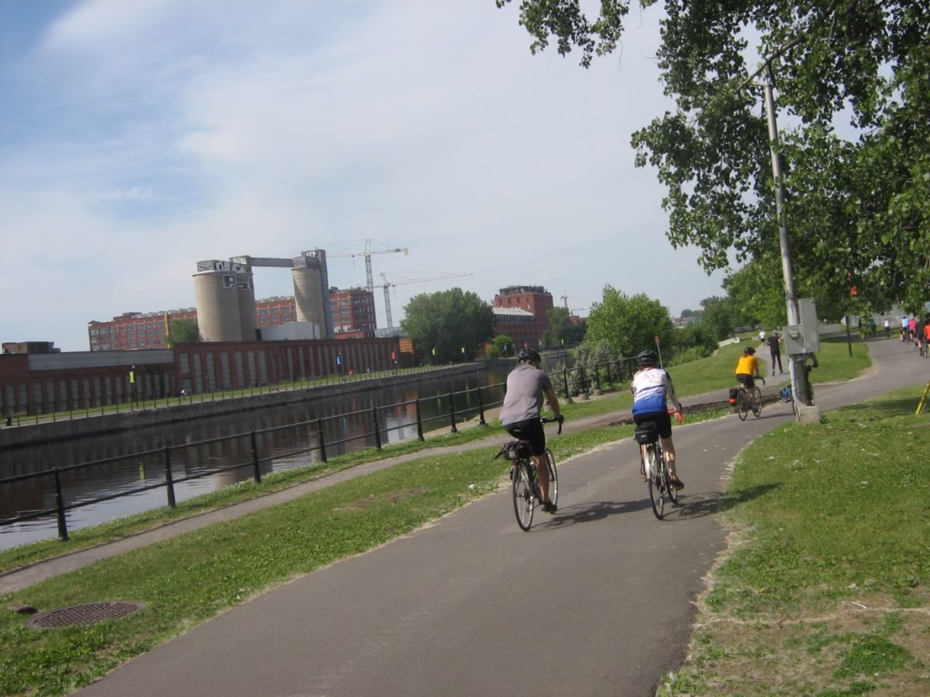 Cycling along the Lachine Canal path in Montreal
