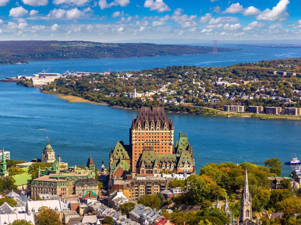 Quebec City and the St. Lawrence River with the Fairmont Chateau Frontenac in the foreground