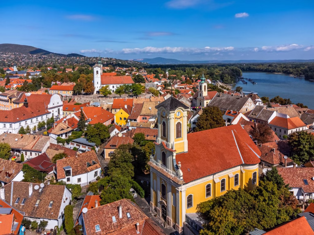View of Szentendre, Hungary with Danube River in distance