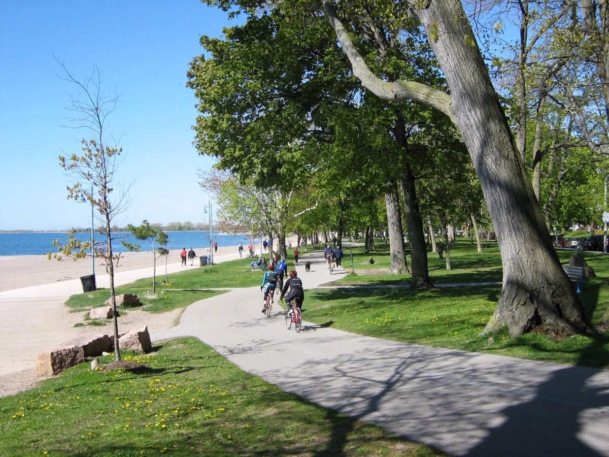 Cyclists on Waterfront Trail along the Toronto beaches